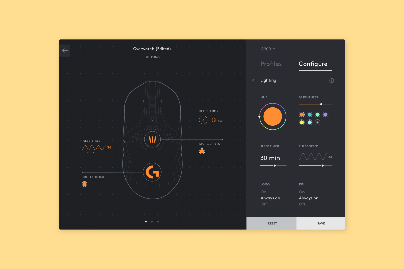Mouse Lighting Configuration— Data visualizations come to life while users customize their lighting features.