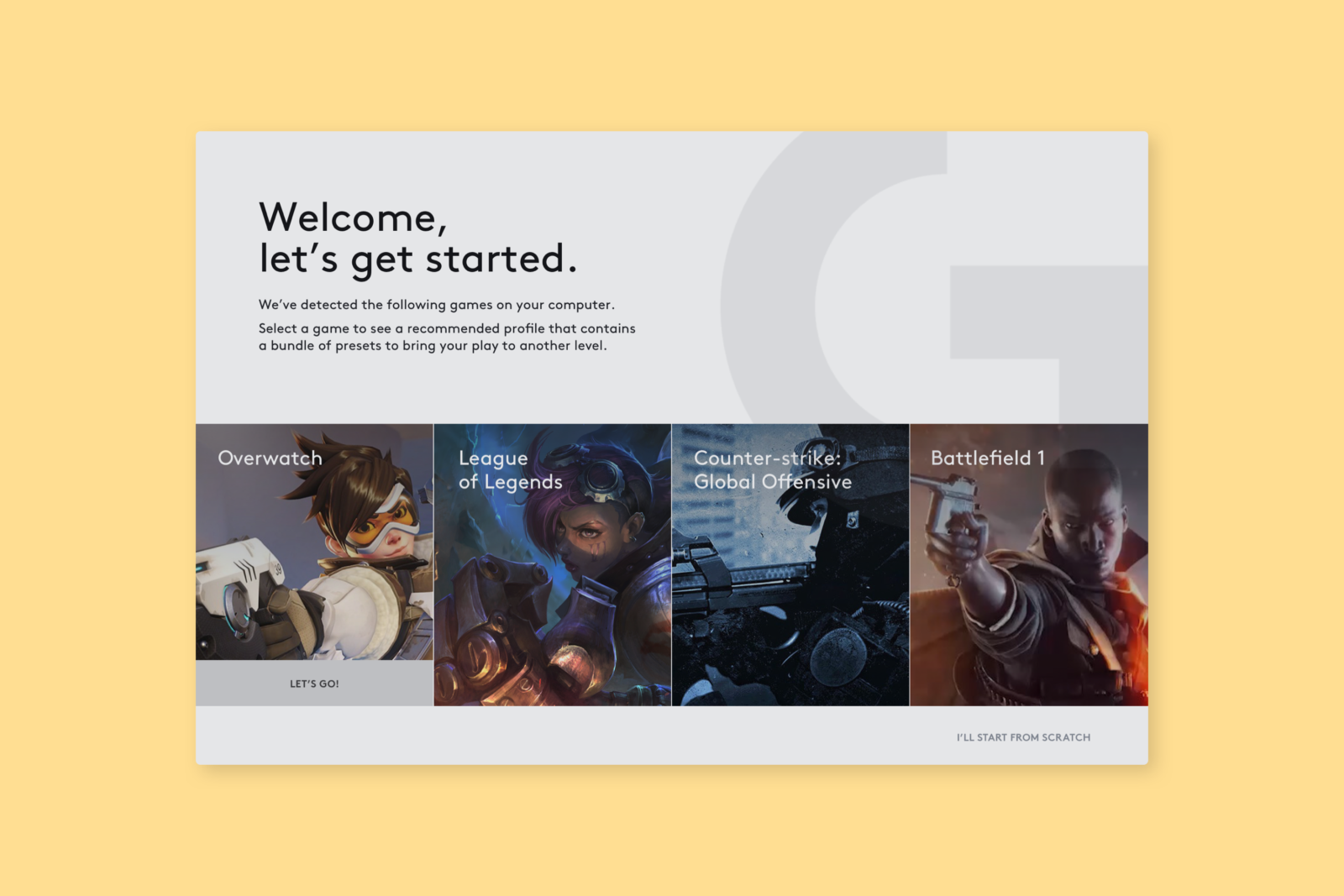 Easy Onboarding— Hub offers bundled presets optimized for the games detected on the user's computer.