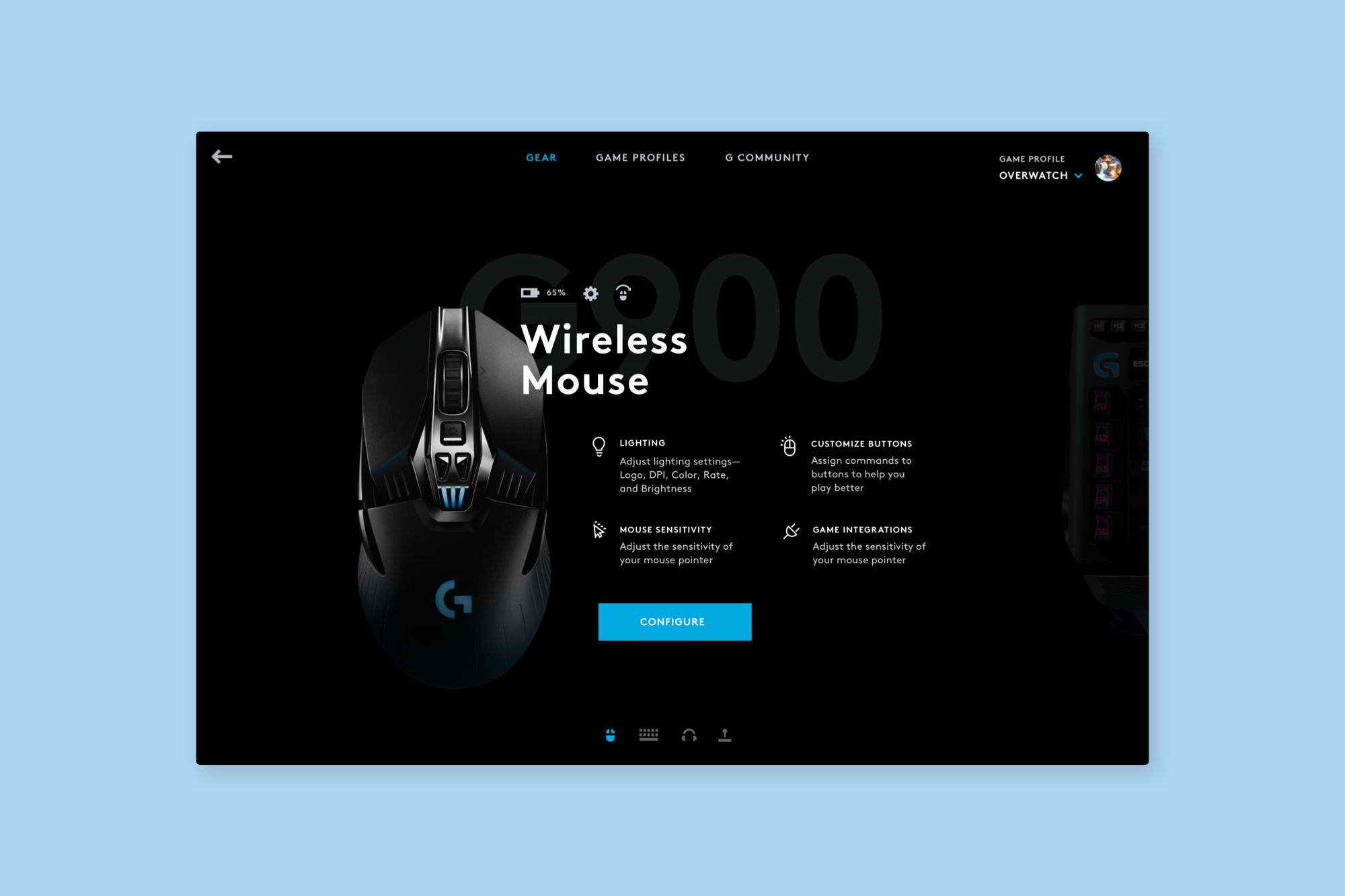 Profile Summary— The Profile Summary page allows the user to cycle through their devices and begin configuration. The available features are shown for each device.
