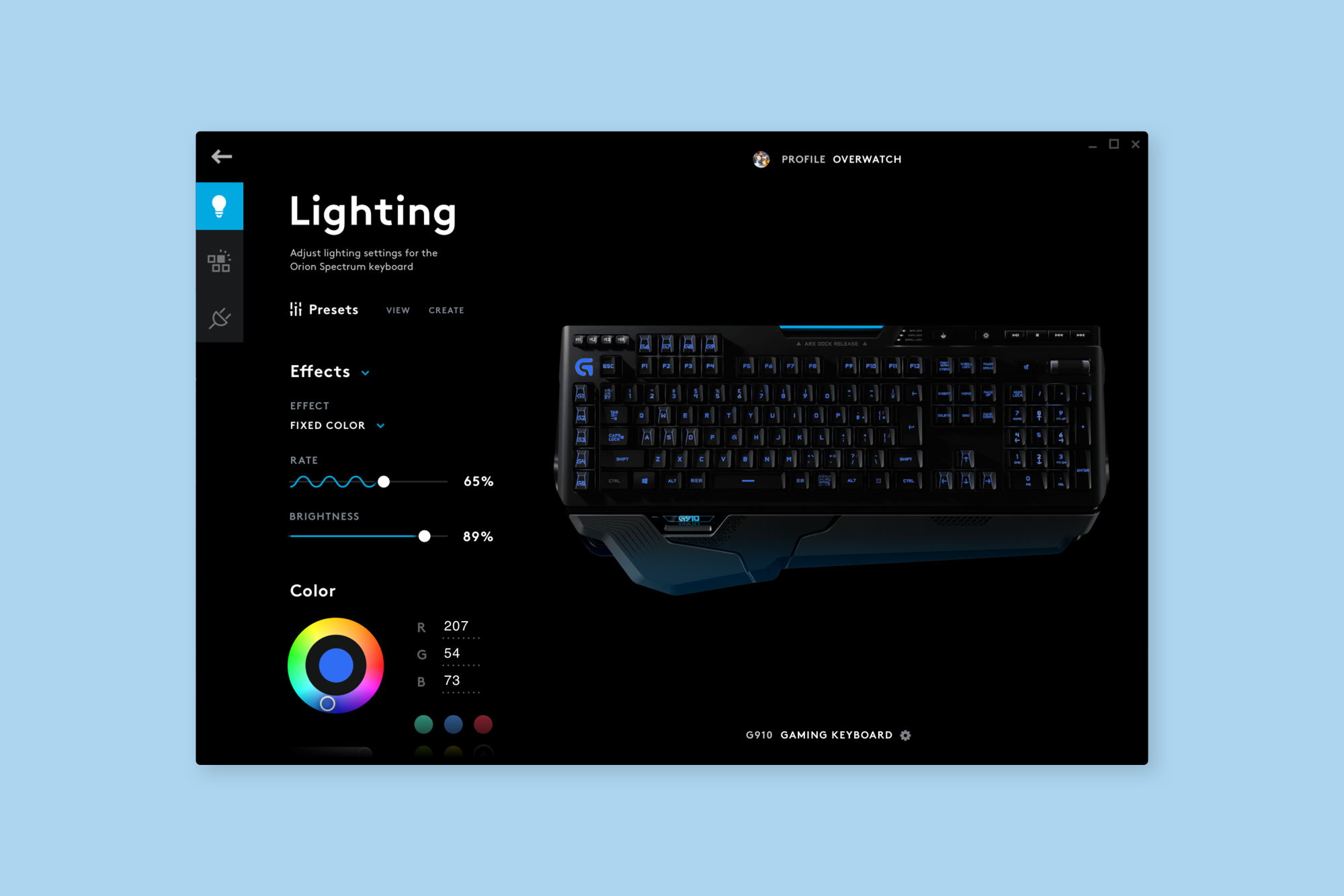Keyboard Lighting Configuration— Users assign lighting patterns and pulse effects to specific keys.