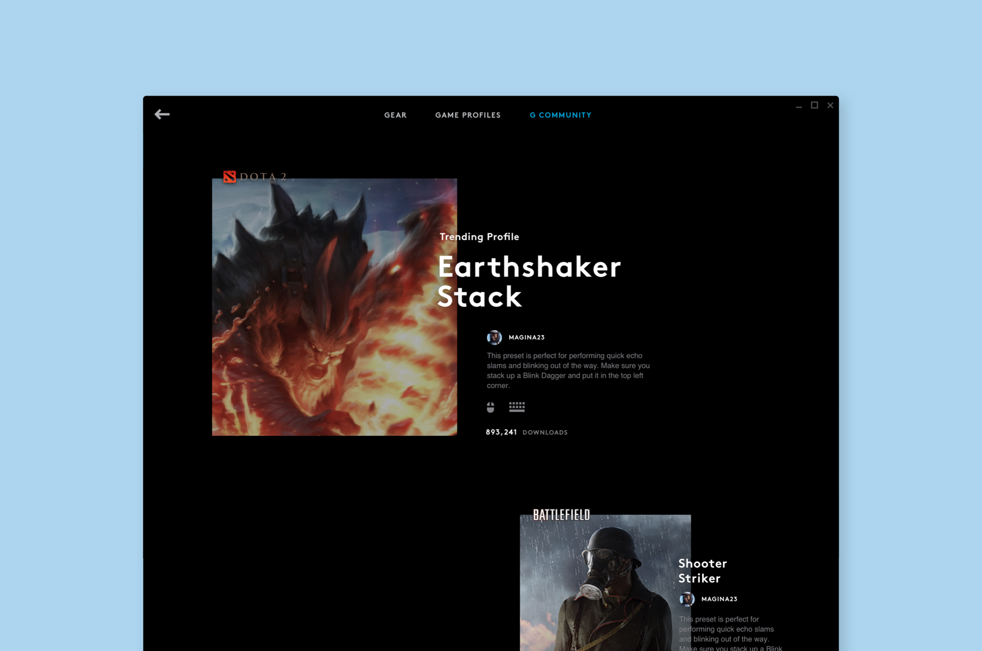 Community Home — This page features Game Profiles shared by other users. These are profiles that may be relevant to the user based on their devices, the games they play, or the genres they are interested in.